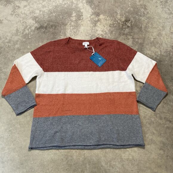 Market Spruce Sweater Womens 2X Stipe Colorblock Crewneck Soft Cozy Comfort - Picture 1 of 7